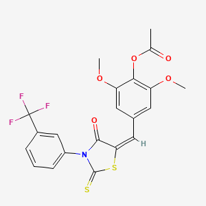 molecular formula C21H16F3NO5S2 B3498509 2,6-dimethoxy-4-({4-oxo-2-thioxo-3-[3-(trifluoromethyl)phenyl]-1,3-thiazolidin-5-ylidene}methyl)phenyl acetate 