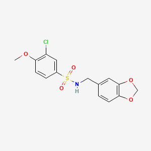 molecular formula C15H14ClNO5S B3498542 N-(1,3-benzodioxol-5-ylmethyl)-3-chloro-4-methoxybenzenesulfonamide 