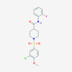 molecular formula C19H20ClFN2O4S B3498555 1-[(3-chloro-4-methoxyphenyl)sulfonyl]-N-(2-fluorophenyl)-4-piperidinecarboxamide 
