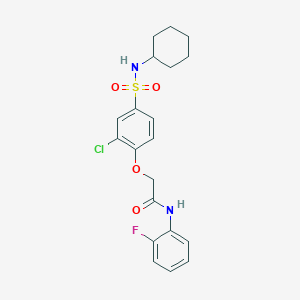 molecular formula C20H22ClFN2O4S B3498612 2-{2-chloro-4-[(cyclohexylamino)sulfonyl]phenoxy}-N-(2-fluorophenyl)acetamide 