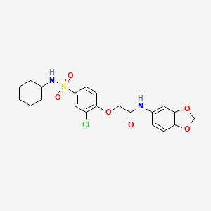 molecular formula C21H23ClN2O6S B3498618 N-1,3-benzodioxol-5-yl-2-{2-chloro-4-[(cyclohexylamino)sulfonyl]phenoxy}acetamide 