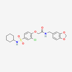 molecular formula C22H25ClN2O6S B3498634 N-(1,3-benzodioxol-5-ylmethyl)-2-{2-chloro-4-[(cyclohexylamino)sulfonyl]phenoxy}acetamide 