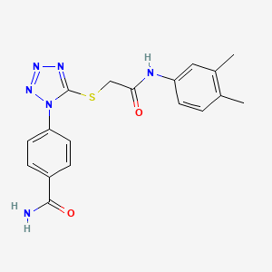 molecular formula C18H18N6O2S B3498653 4-[5-({2-[(3,4-dimethylphenyl)amino]-2-oxoethyl}thio)-1H-tetrazol-1-yl]benzamide 