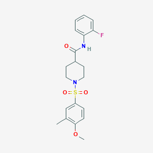 molecular formula C20H23FN2O4S B3498671 N-(2-fluorophenyl)-1-[(4-methoxy-3-methylphenyl)sulfonyl]-4-piperidinecarboxamide 