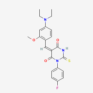 molecular formula C22H22FN3O3S B3498714 5-[4-(diethylamino)-2-methoxybenzylidene]-1-(4-fluorophenyl)-2-thioxodihydro-4,6(1H,5H)-pyrimidinedione 