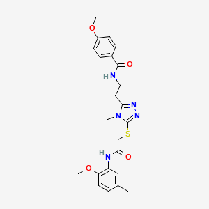 molecular formula C23H27N5O4S B3498780 4-methoxy-N-{2-[5-({2-[(2-methoxy-5-methylphenyl)amino]-2-oxoethyl}thio)-4-methyl-4H-1,2,4-triazol-3-yl]ethyl}benzamide 