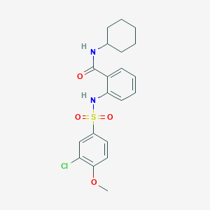 molecular formula C20H23ClN2O4S B3498790 2-{[(3-chloro-4-methoxyphenyl)sulfonyl]amino}-N-cyclohexylbenzamide 