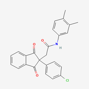 molecular formula C25H20ClNO3 B3498823 2-[2-(4-chlorophenyl)-1,3-dioxo-2,3-dihydro-1H-inden-2-yl]-N-(3,4-dimethylphenyl)acetamide 