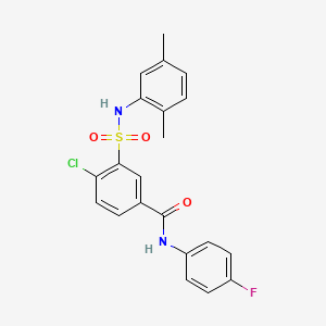 molecular formula C21H18ClFN2O3S B3498923 4-chloro-3-{[(2,5-dimethylphenyl)amino]sulfonyl}-N-(4-fluorophenyl)benzamide 