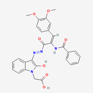 molecular formula C28H24N4O7 B3499067 (3-{[2-(benzoylamino)-3-(3,4-dimethoxyphenyl)acryloyl]hydrazono}-2-oxo-2,3-dihydro-1H-indol-1-yl)acetic acid 