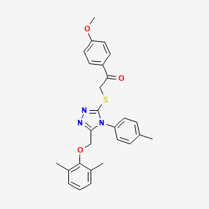 molecular formula C27H27N3O3S B3499077 2-{[5-[(2,6-dimethylphenoxy)methyl]-4-(4-methylphenyl)-4H-1,2,4-triazol-3-yl]thio}-1-(4-methoxyphenyl)ethanone 