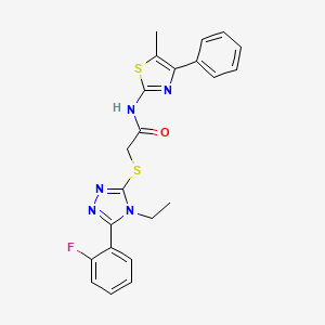 molecular formula C22H20FN5OS2 B3499111 2-{[4-ethyl-5-(2-fluorophenyl)-4H-1,2,4-triazol-3-yl]thio}-N-(5-methyl-4-phenyl-1,3-thiazol-2-yl)acetamide 