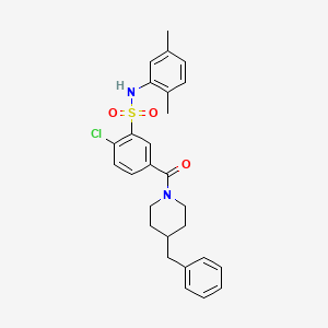 molecular formula C27H29ClN2O3S B3499135 5-[(4-benzyl-1-piperidinyl)carbonyl]-2-chloro-N-(2,5-dimethylphenyl)benzenesulfonamide 
