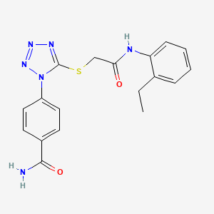 molecular formula C18H18N6O2S B3499150 4-[5-({2-[(2-ethylphenyl)amino]-2-oxoethyl}thio)-1H-tetrazol-1-yl]benzamide 