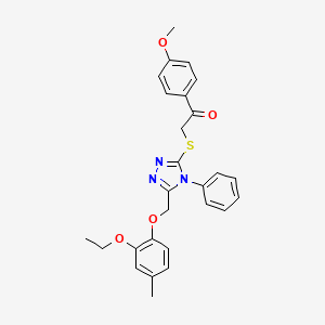 molecular formula C27H27N3O4S B3499224 2-({5-[(2-ethoxy-4-methylphenoxy)methyl]-4-phenyl-4H-1,2,4-triazol-3-yl}thio)-1-(4-methoxyphenyl)ethanone 