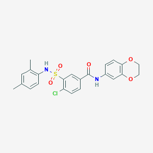 molecular formula C23H21ClN2O5S B3499257 4-chloro-N-(2,3-dihydro-1,4-benzodioxin-6-yl)-3-{[(2,4-dimethylphenyl)amino]sulfonyl}benzamide 