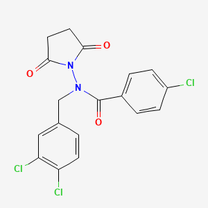 molecular formula C18H13Cl3N2O3 B3499349 4-chloro-N-(3,4-dichlorobenzyl)-N-(2,5-dioxo-1-pyrrolidinyl)benzamide 