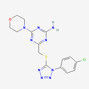 molecular formula C15H16ClN9OS B3499413 4-({[1-(4-chlorophenyl)-1H-tetrazol-5-yl]thio}methyl)-6-morpholin-4-yl-1,3,5-triazin-2-amine 