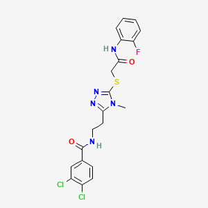 molecular formula C20H18Cl2FN5O2S B3499522 3,4-dichloro-N-{2-[5-({2-[(2-fluorophenyl)amino]-2-oxoethyl}thio)-4-methyl-4H-1,2,4-triazol-3-yl]ethyl}benzamide 