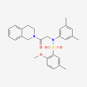 molecular formula C27H30N2O4S B3499548 N-[2-(3,4-dihydro-2(1H)-isoquinolinyl)-2-oxoethyl]-N-(3,5-dimethylphenyl)-2-methoxy-5-methylbenzenesulfonamide 
