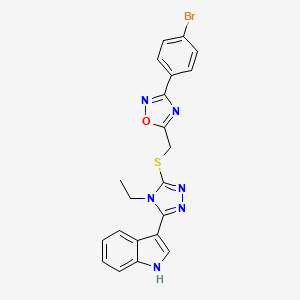 molecular formula C21H17BrN6OS B3499555 3-[5-({[3-(4-bromophenyl)-1,2,4-oxadiazol-5-yl]methyl}thio)-4-ethyl-4H-1,2,4-triazol-3-yl]-1H-indole 