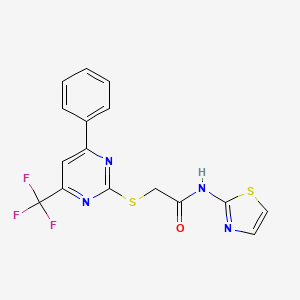 2-{[4-phenyl-6-(trifluoromethyl)-2-pyrimidinyl]thio}-N-1,3-thiazol-2-ylacetamide