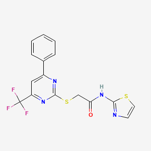 molecular formula C16H11F3N4OS2 B3499577 2-{[4-phenyl-6-(trifluoromethyl)-2-pyrimidinyl]thio}-N-1,3-thiazol-2-ylacetamide 