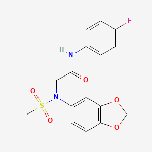 molecular formula C16H15FN2O5S B3499621 N~2~-1,3-benzodioxol-5-yl-N~1~-(4-fluorophenyl)-N~2~-(methylsulfonyl)glycinamide 