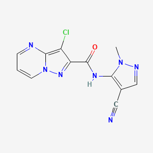 molecular formula C12H8ClN7O B3499772 3-chloro-N-(4-cyano-1-methyl-1H-pyrazol-5-yl)pyrazolo[1,5-a]pyrimidine-2-carboxamide 