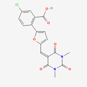 molecular formula C18H13ClN2O6 B3499793 5-chloro-2-{5-[(1,3-dimethyl-2,4,6-trioxotetrahydropyrimidin-5(2H)-ylidene)methyl]-2-furyl}benzoic acid 