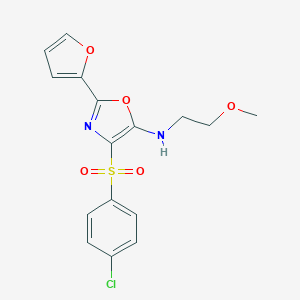 molecular formula C16H15ClN2O5S B349990 4-((4-chlorophenyl)sulfonyl)-2-(furan-2-yl)-N-(2-methoxyethyl)oxazol-5-amine CAS No. 862794-51-2