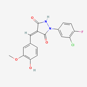 molecular formula C17H12ClFN2O4 B3499927 1-(3-chloro-4-fluorophenyl)-4-(4-hydroxy-3-methoxybenzylidene)-3,5-pyrazolidinedione 