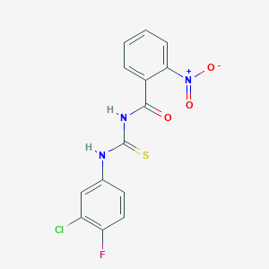 molecular formula C14H9ClFN3O3S B3499933 N-{[(3-chloro-4-fluorophenyl)amino]carbonothioyl}-2-nitrobenzamide 