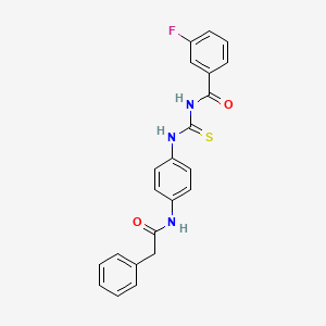 molecular formula C22H18FN3O2S B3499975 3-fluoro-N-[({4-[(phenylacetyl)amino]phenyl}amino)carbonothioyl]benzamide 