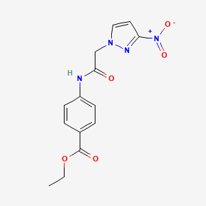 molecular formula C14H14N4O5 B3499995 ethyl 4-{[(3-nitro-1H-pyrazol-1-yl)acetyl]amino}benzoate 