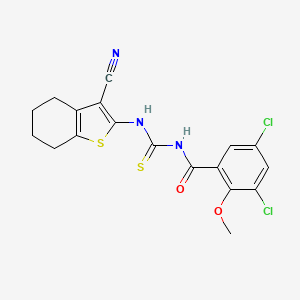 molecular formula C18H15Cl2N3O2S2 B3500133 3,5-dichloro-N-{[(3-cyano-4,5,6,7-tetrahydro-1-benzothien-2-yl)amino]carbonothioyl}-2-methoxybenzamide 