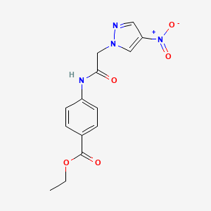 molecular formula C14H14N4O5 B3500161 ethyl 4-{[(4-nitro-1H-pyrazol-1-yl)acetyl]amino}benzoate 