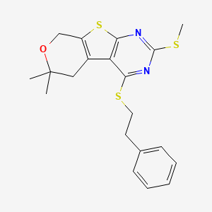 6,6-dimethyl-2-(methylthio)-4-[(2-phenylethyl)thio]-5,8-dihydro-6H-pyrano[4',3':4,5]thieno[2,3-d]pyrimidine