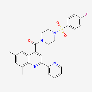 molecular formula C27H25FN4O3S B3500303 4-({4-[(4-fluorophenyl)sulfonyl]-1-piperazinyl}carbonyl)-6,8-dimethyl-2-(2-pyridinyl)quinoline 