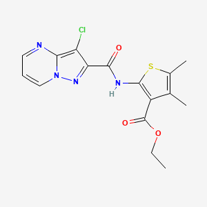 molecular formula C16H15ClN4O3S B3500571 ethyl 2-{[(3-chloropyrazolo[1,5-a]pyrimidin-2-yl)carbonyl]amino}-4,5-dimethyl-3-thiophenecarboxylate 