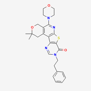 molecular formula C26H28N4O3S B3500597 2,2-dimethyl-5-(4-morpholinyl)-9-(2-phenylethyl)-1,4-dihydro-2H-pyrano[4'',3'':4',5']pyrido[3',2':4,5]thieno[3,2-d]pyrimidin-8(9H)-one 