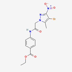 molecular formula C15H15BrN4O5 B3500658 ethyl 4-{[(4-bromo-5-methyl-3-nitro-1H-pyrazol-1-yl)acetyl]amino}benzoate 