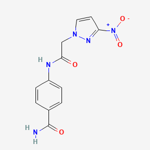 molecular formula C12H11N5O4 B3500760 4-{[(3-nitro-1H-pyrazol-1-yl)acetyl]amino}benzamide 