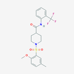 molecular formula C21H23F3N2O4S B3500812 1-[(2-methoxy-5-methylphenyl)sulfonyl]-N-[2-(trifluoromethyl)phenyl]-4-piperidinecarboxamide 