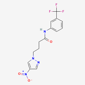 molecular formula C14H13F3N4O3 B3500846 4-(4-nitro-1H-pyrazol-1-yl)-N-[3-(trifluoromethyl)phenyl]butanamide 