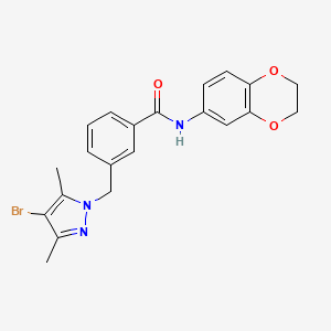 molecular formula C21H20BrN3O3 B3501030 3-[(4-bromo-3,5-dimethyl-1H-pyrazol-1-yl)methyl]-N-(2,3-dihydro-1,4-benzodioxin-6-yl)benzamide 