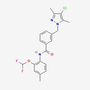 molecular formula C21H20ClF2N3O2 B3501082 3-[(4-chloro-3,5-dimethyl-1H-pyrazol-1-yl)methyl]-N-[2-(difluoromethoxy)-4-methylphenyl]benzamide 