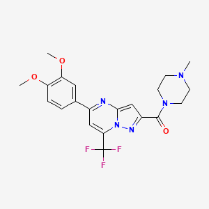 molecular formula C21H22F3N5O3 B3501107 5-(3,4-dimethoxyphenyl)-2-[(4-methyl-1-piperazinyl)carbonyl]-7-(trifluoromethyl)pyrazolo[1,5-a]pyrimidine 