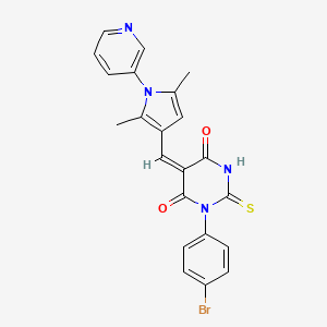 molecular formula C22H17BrN4O2S B3501135 1-(4-bromophenyl)-5-{[2,5-dimethyl-1-(3-pyridinyl)-1H-pyrrol-3-yl]methylene}-2-thioxodihydro-4,6(1H,5H)-pyrimidinedione 