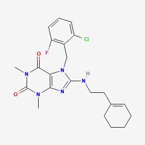 molecular formula C22H25ClFN5O2 B3501173 7-(2-chloro-6-fluorobenzyl)-8-{[2-(1-cyclohexen-1-yl)ethyl]amino}-1,3-dimethyl-3,7-dihydro-1H-purine-2,6-dione 